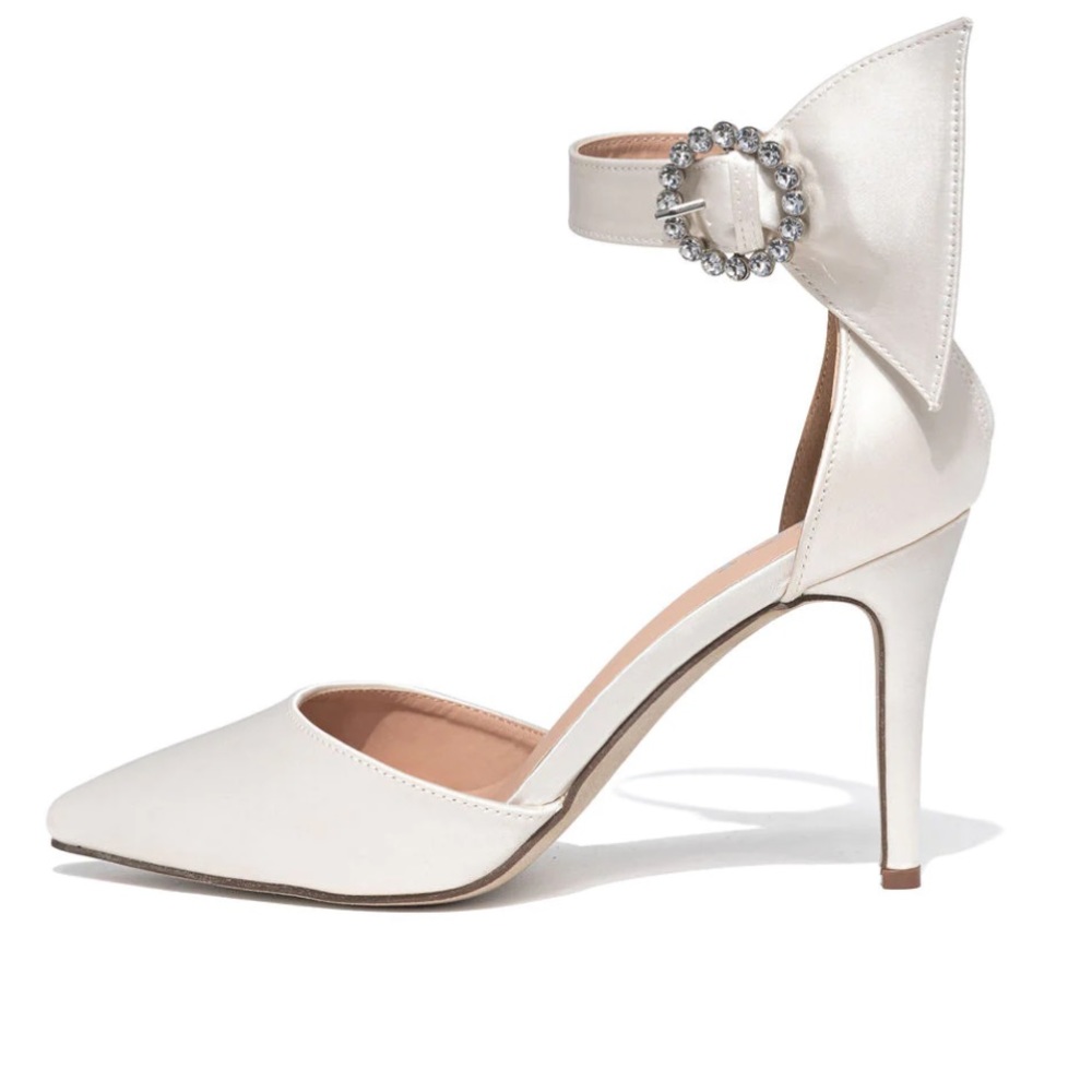 satin embellished pointed heel